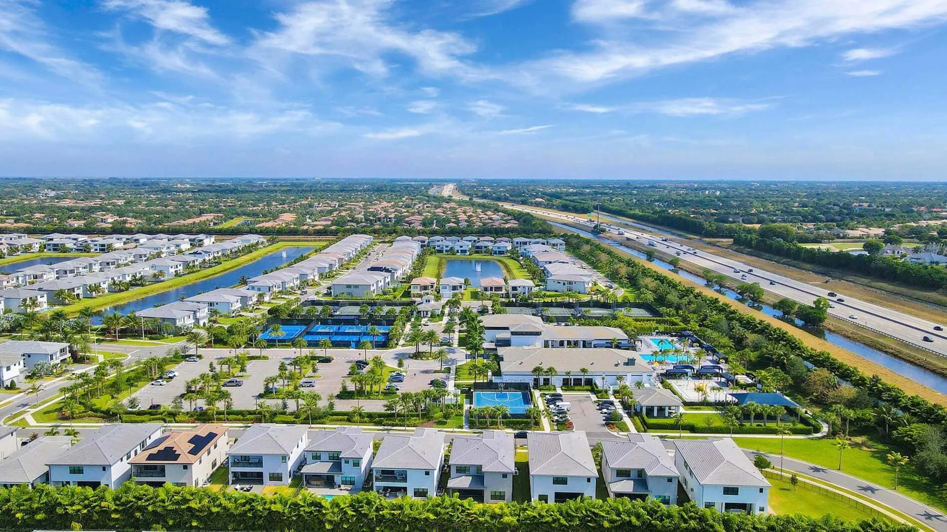 Aerial view of luxury homes along Florida's Turnpike in Lotus, Boca Raton, Florida.